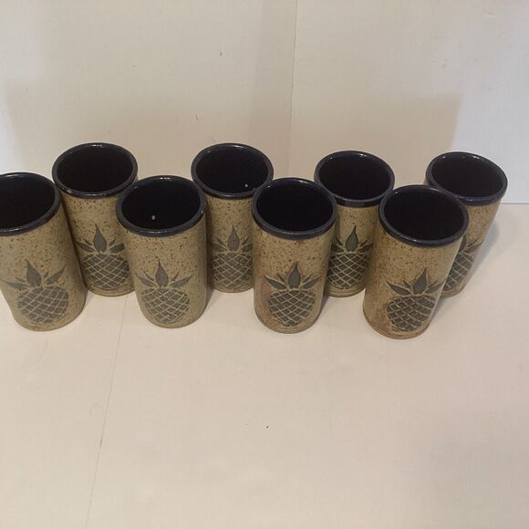 john bauman pottery pineapple tumblers set of 8 - Picture 2 of 6